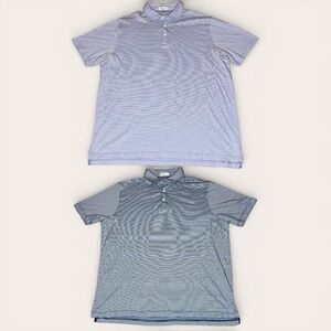 Lot of 2 Peter Millar Crown Soft Striped Polo Golf Shirts Mens XL Purple Navy